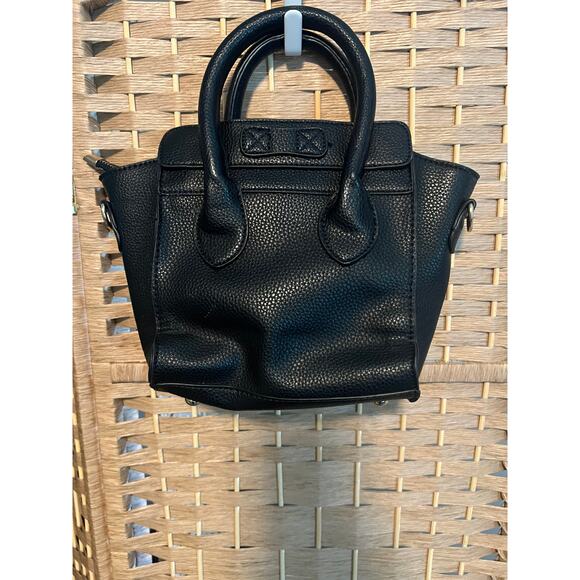 Chloe K. New York Black Leather Bag Silver Front - Picture 2 of 9